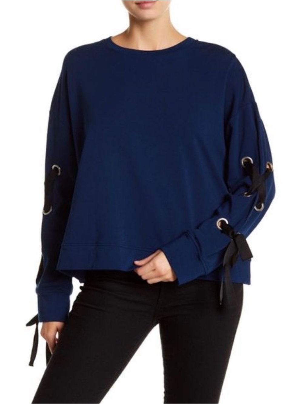 Vince Camuto Black Ribbon Sleeved Sweater